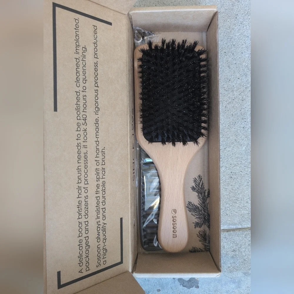 Sosoon Wooden Hair Brush and Comb Set